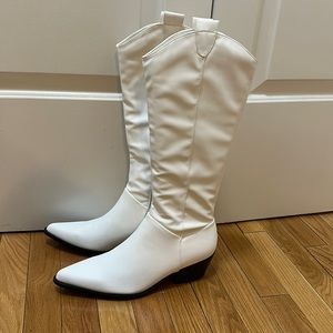 White knee high cowboy boots